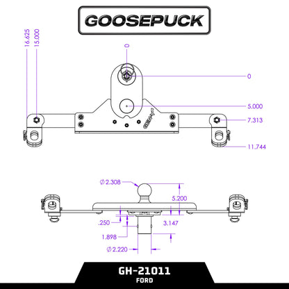 GEN-Y HITCH GH-21011 GEN-Y Hitch GoosePuck GEN II Main Assembly - 5" Offset - 25K Overall Towing - with Safety Chain Anchors Incorporated - Compatible with Ford 2017 to Current