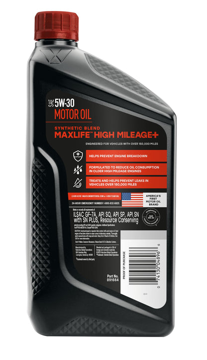 VALVOLINE 891664 Valvoline High Mileage 150K with MaxLife Plus Technology 5W-30 Motor Oil 1 Quart