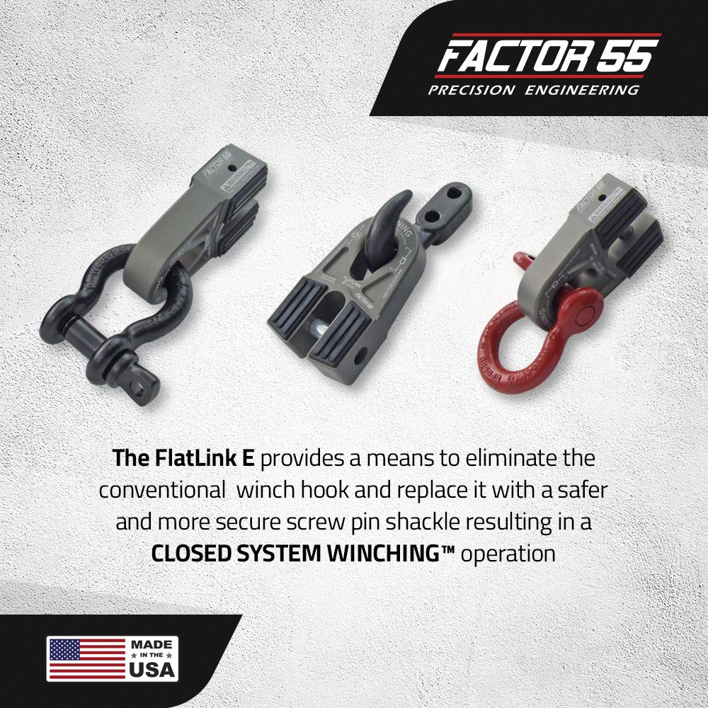 FACTOR 55 00080-06 Factor 55 00080-06 Flatlink E (Expert) Replaces Conventional Winch Hook with a Stronger Shackle/D-Ring Mount Maximum Load 16,000 lb Ultimate Failure Greater Than 40,000 lb – Gray