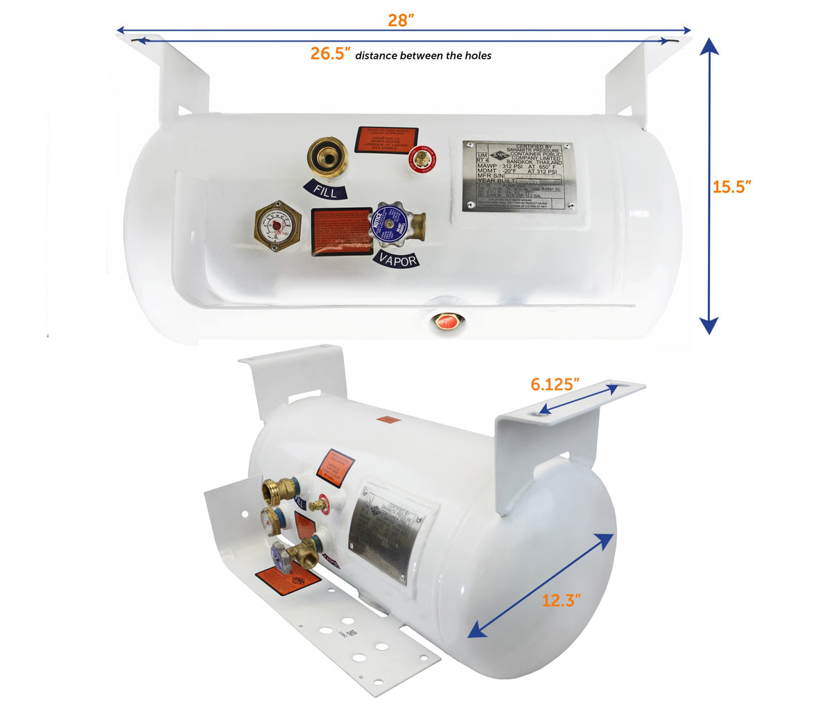 FLAME KING YSN122LB Flame King YSN122 12.2 Gallon RV, Van Or Trailer Horizontal ASME RV Propane Tank Cylinder, 12" x 28"