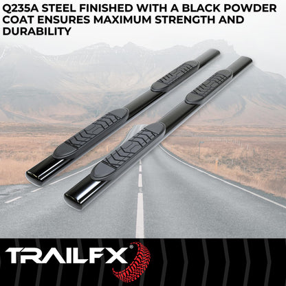 TRAILFX A7094B TrailFX Nerf Bars for Ford Ranger SuperCrew 2019-2023 Black Powder Coated Steel Side 5 Inch Oval Straight Steps with Step Pads Welded End Caps Rocker Panel Mount Running Board Pair