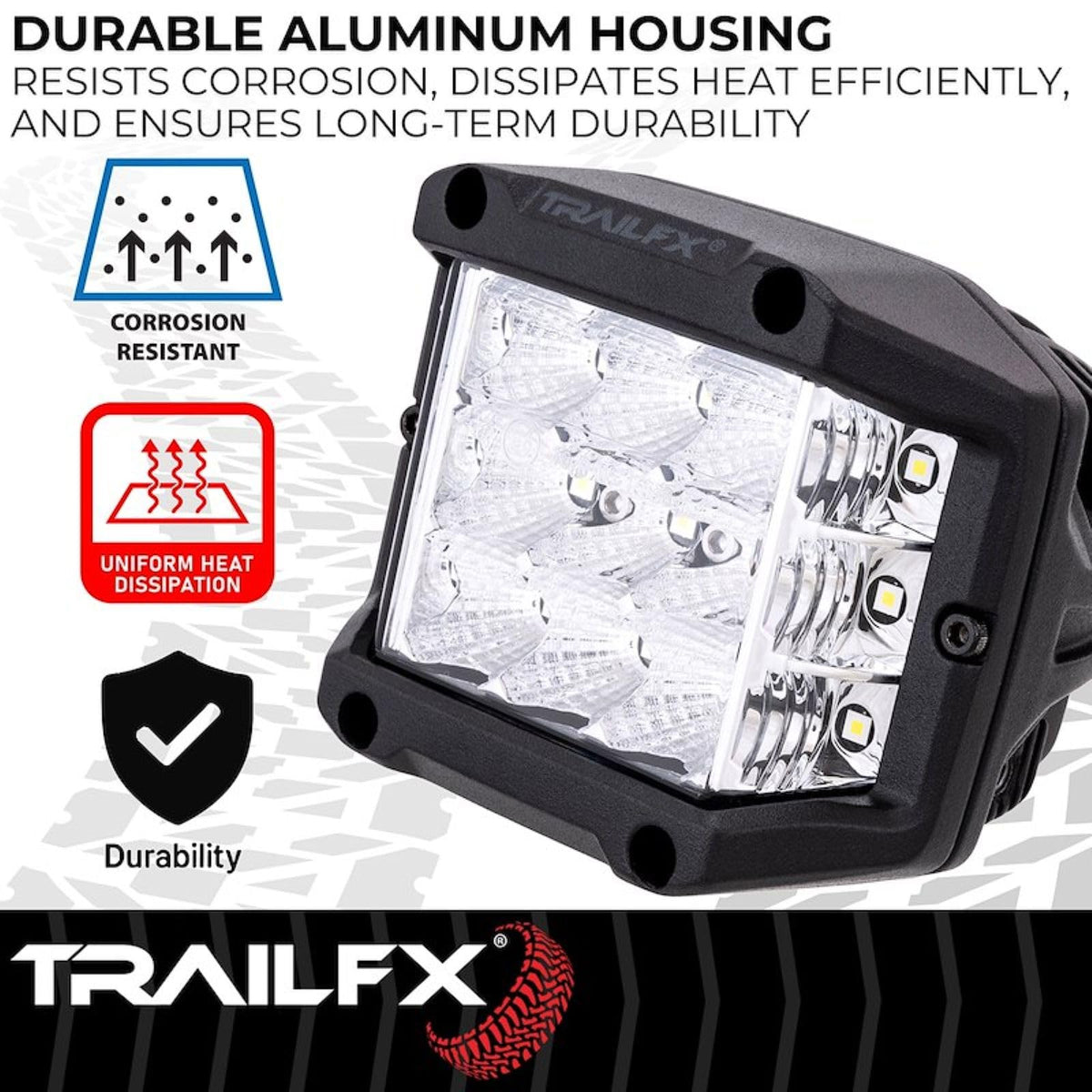 TRAILFX PODSIDF1 Trailfx Driving/Fog Light PODSIDF1, LED Bulb, 15 Clear LED 5 Watt Bulbs, 4 Inch Square, 60 Degree Spot Beam and 140 Degree Flood Combo Beam, Clear Lens, Bracket Mount, Single