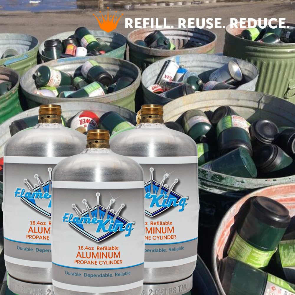 FLAME KING FK-1LB-ALM Flame King 1LB Empty Aluminum Propane Cylinder Tank - Corrosion-Resistant and Rust-Free, Great for Camping and Small Appliances