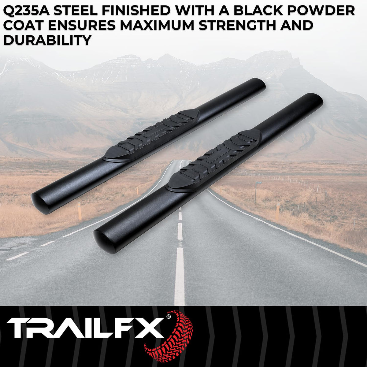 TRAILFX A1546T TrailFX Side Steps Fits 2018-2025 Jeep Wrangler JL 4 Inch Oval Tube Black Powder-Coated Mild Steel Rocker Panel Mount TrailFX A1546T