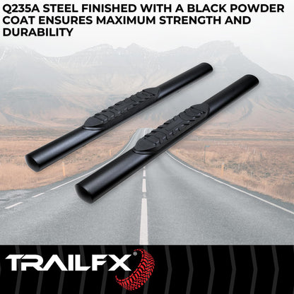 TRAILFX A1546T TrailFX Side Steps Fits 2018-2025 Jeep Wrangler JL 4 Inch Oval Tube Black Powder-Coated Mild Steel Rocker Panel Mount TrailFX A1546T