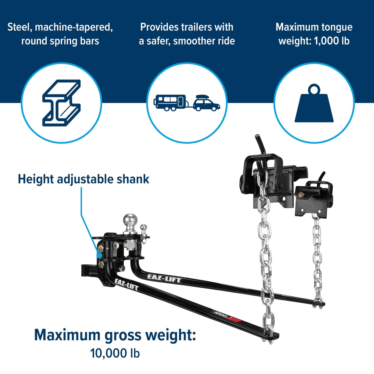 CAMCO 48057 Camco Eaz-Lift Elite Round Bar Weight Distribution Hitch, 800 lb, 48057