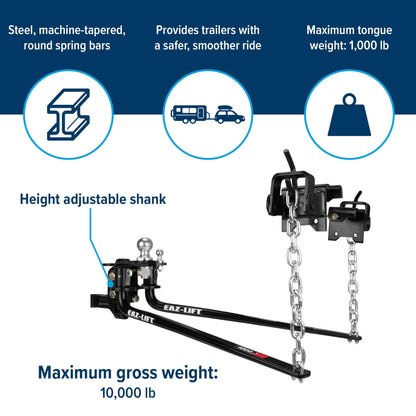CAMCO 48057 Camco Eaz-Lift Elite Round Bar Weight Distribution Hitch, 800 lb, 48057