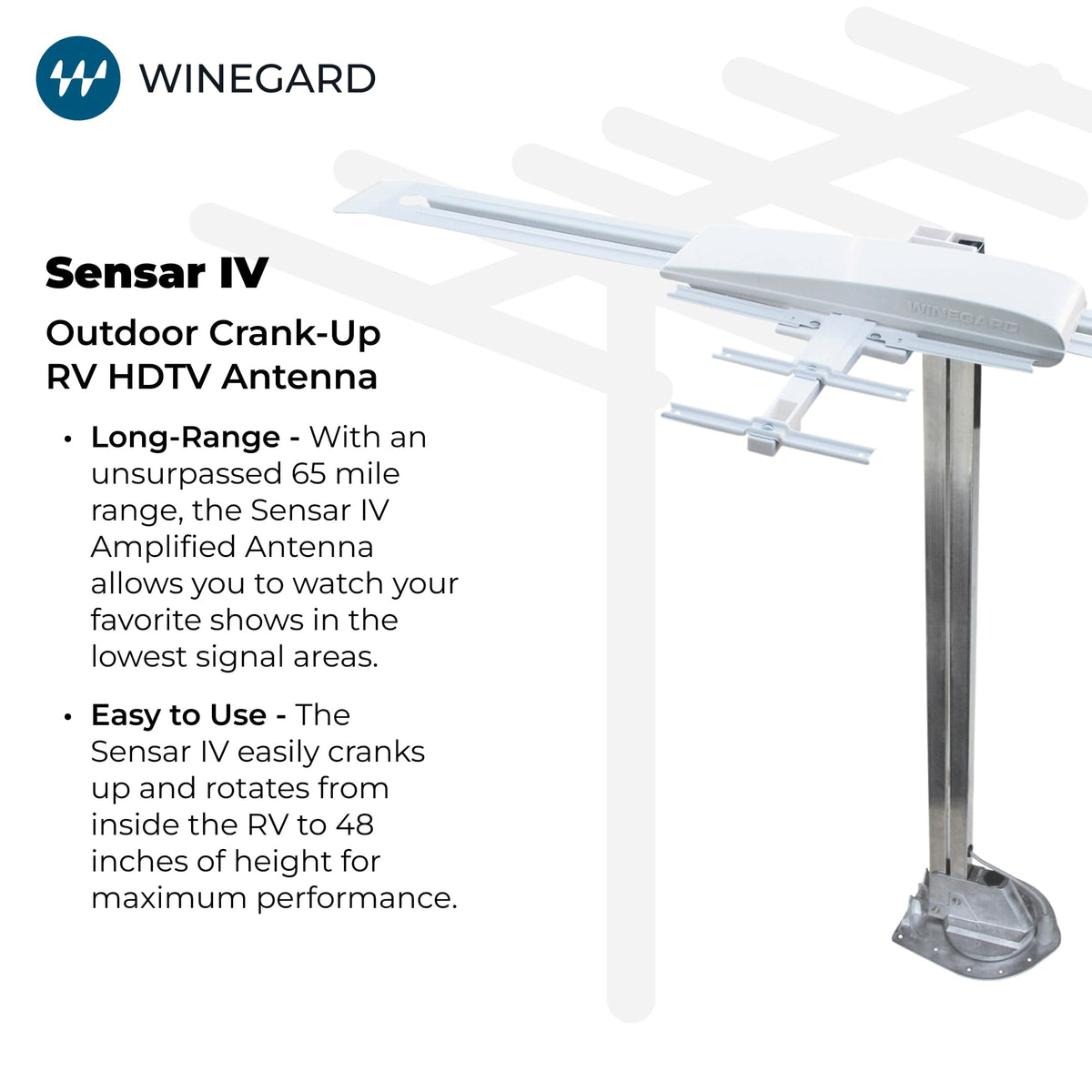 WINEGARD RVW-395 Winegard Sensar IV RVW-395 Amped Outdoor RV TV Antenna - Crank-Up Batwing