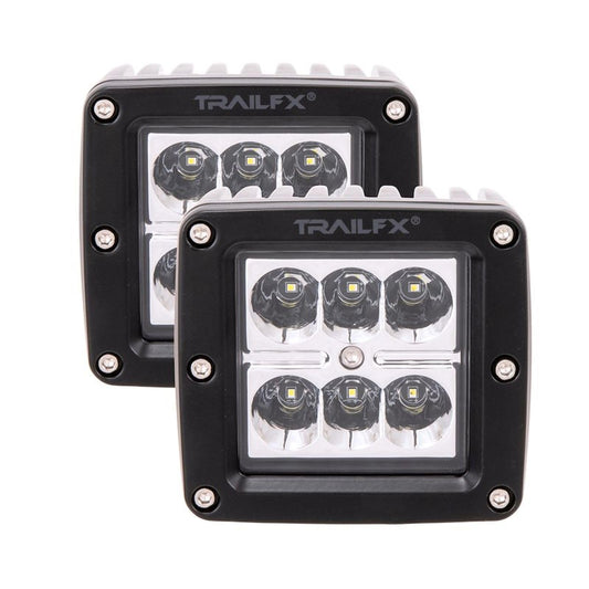 TRAILFX 3X2S2 Trailfx Driving/Fog Light 3X2S2, LED Bulb, 6 Clear LED 3 Watt Bulbs, 3 Inch Square, 8 Degree Spot Beam, Clear Polycarbonate Lens, Bracket Mount, 20 Watt Blubs Amp Draw 1.4 AMP At 12 Volts, Set Of 2