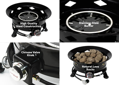 FLAME KING FKG6502D Flame King Smokeless Propane Fire Pit, 24-inch Portable Firebowl, 58K BTU with Self Igniter, Cover, & Carry Straps for RV, Camping, & Outdoor Living