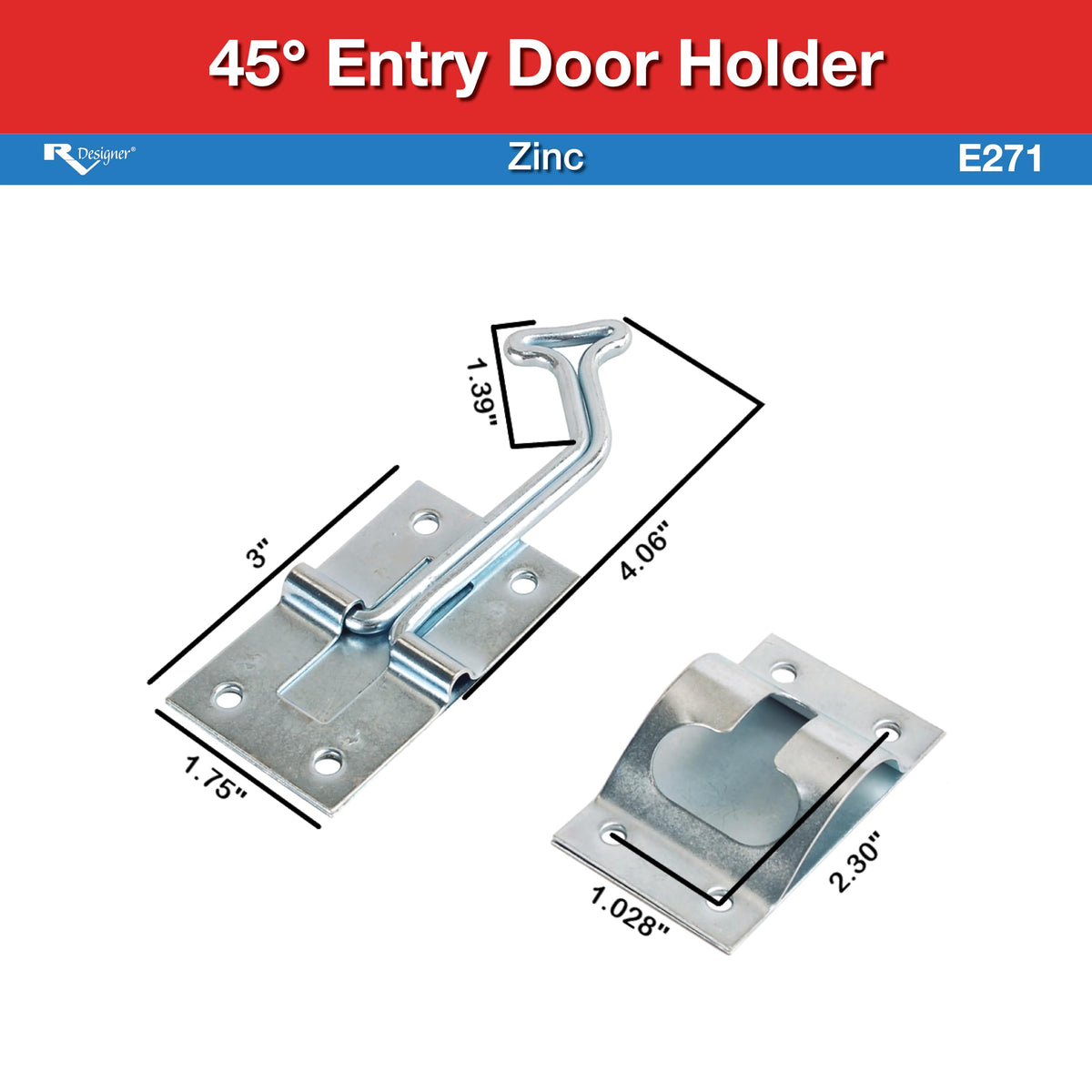 RV DESIGNER E271 RV Designer E271-45° 3" RV Entry Door Holder, Zinc