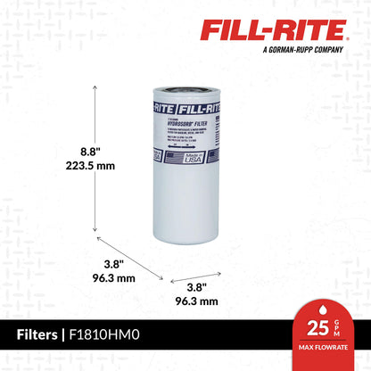 FILL RITE F1810HM0 Fill-Rite F1810HM0 1" - 12 UNF 25 GPM (94 LPM) 10 Micron Water Sensing Spin-On Fuel Filter, Hydrosorb
