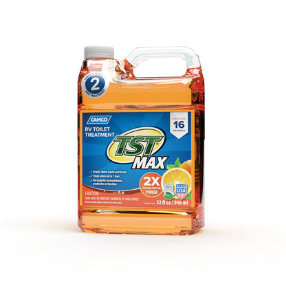 CAMCO 41192 Camco TST MAX RV Toilet Treatment 32 oz. - Control Unwanted RV Sewer Odors & Break Down Waste and RV Toilet Paper - Biodegradable Septic Safe Formula - Orange Scent (41192)