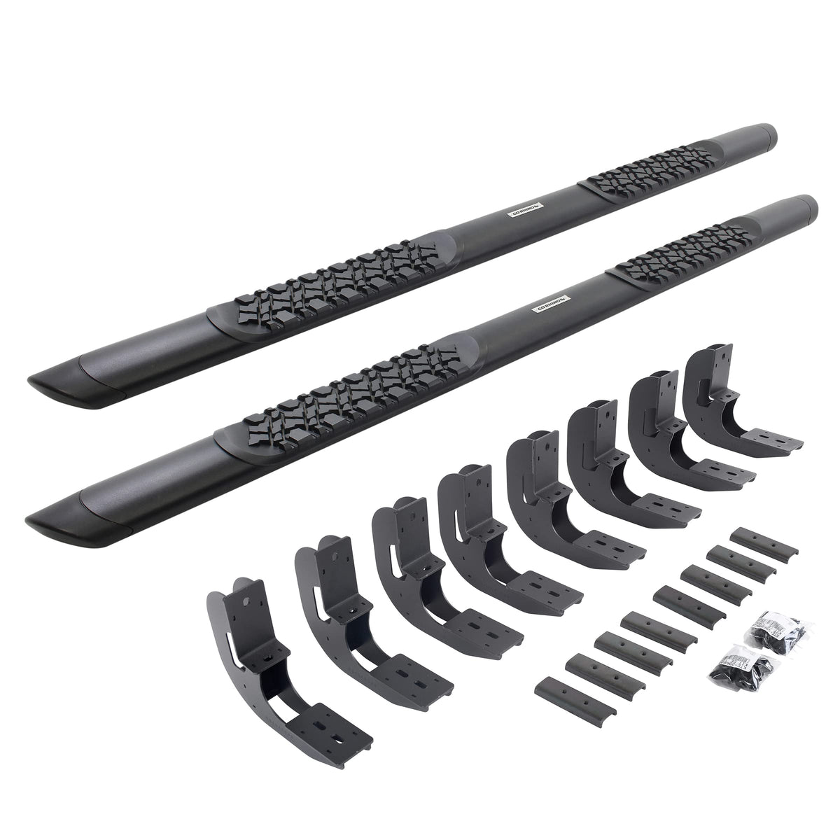 GO RHINO V3404887T Go Rhino V-Series V3 5" Side Steps & Mounting Brackets – V3404887T – Fits 2019-2025 Chevrolet Silverado & GMC Sierra 1500 Crew Cab; 20-24 Silverado/Sierra 2500HD, 3500HD Crew Cab (See description)