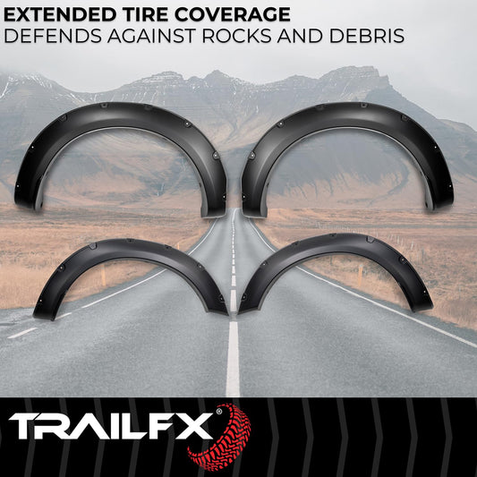 TRAILFX TFF3008S TrailFX Pocket Fender Flares Fits 2023-2025 Ford F-250 Super Duty Black Plastic Fenders 2" Tire Coverage Front and Rear 7" and 7.75" Flare Height Set of 4 with Rivets and Hardware TrailFX TFF3008S