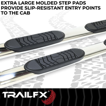 TRAILFX A7092S TrailFX Running Boards Fits Ford Ranger SuperCrew 2019-2023 Polished Stainless Steel 5 Inch Oval BentSide Steps with Step Pads Welded End Caps Rocker Panel Mount