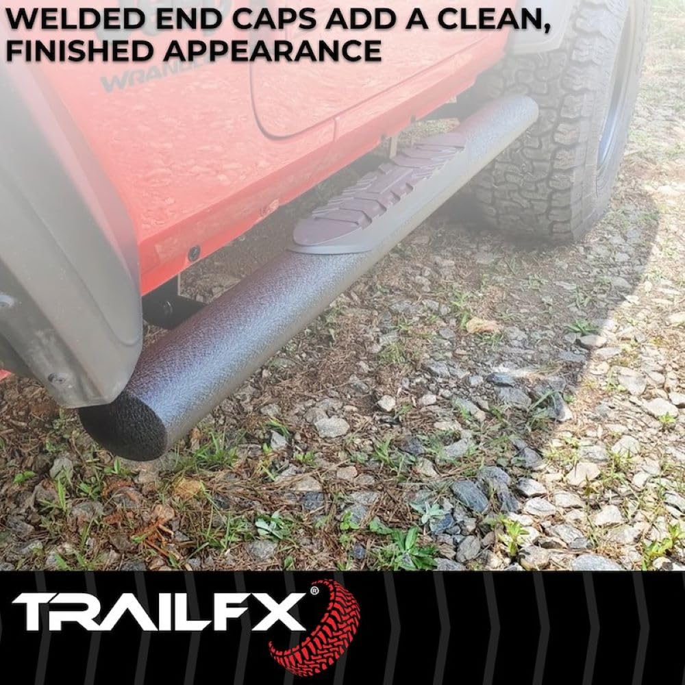 TRAILFX A1555T TrailFX Nerf Bars Fits Ford Bronco 4 Door 2021-2025 Steel 4 Inch Oval Straight Powder Coated Black with Step Pads Rocker Panel Mount Running Boards TrailFX A1555T