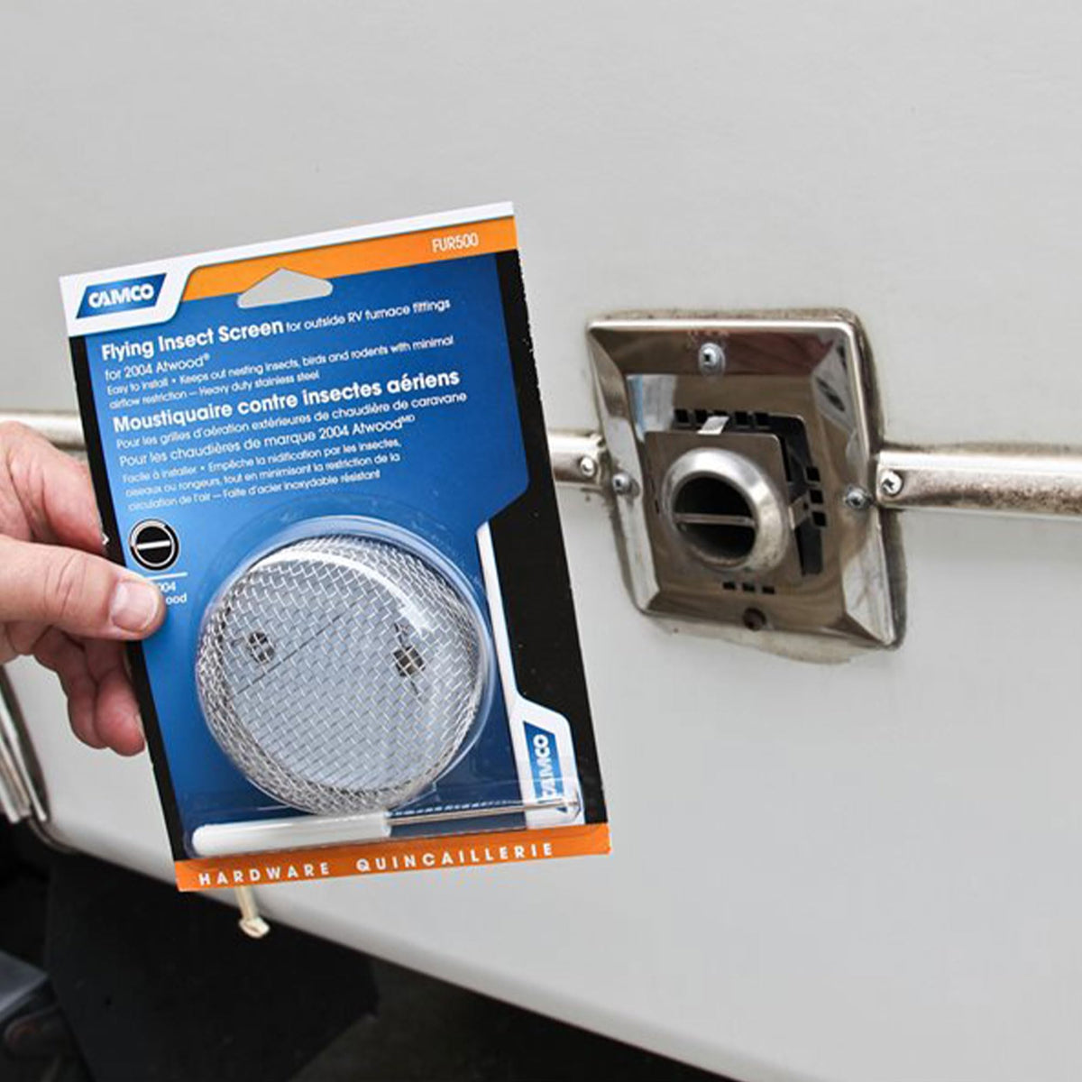 CAMCO 42144 Flying Insect Screen-FUR500 - RV Furnace Vent Screen Fits Atwood Hydroflame Furnaces w/No Access Door - Protect Your Camper Furnace from Insects & Rodents - Measures 3-5/8 x 1-5/16 inches (42144)