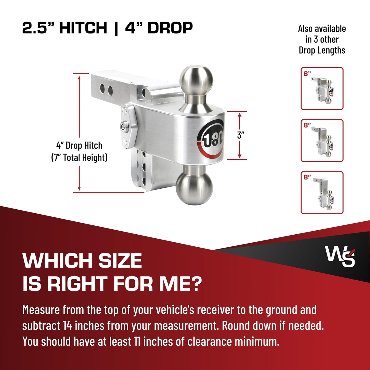 WEIGH SAFE LTB4-2.5-KA Weigh Safe Adjustable Trailer Hitch Ball Mount, 4" Adjustable Drop Hitch for 2.5" Receiver w/ 2 pc Keyed Alike Lock Set, Heavy Duty Aluminum Trailer Tow Hitch w/Stainless Steel Tow Balls, 18,500 GTW