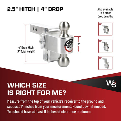 WEIGH SAFE LTB4-2.5-KA Weigh Safe Adjustable Trailer Hitch Ball Mount, 4" Adjustable Drop Hitch for 2.5" Receiver w/ 2 pc Keyed Alike Lock Set, Heavy Duty Aluminum Trailer Tow Hitch w/Stainless Steel Tow Balls, 18,500 GTW