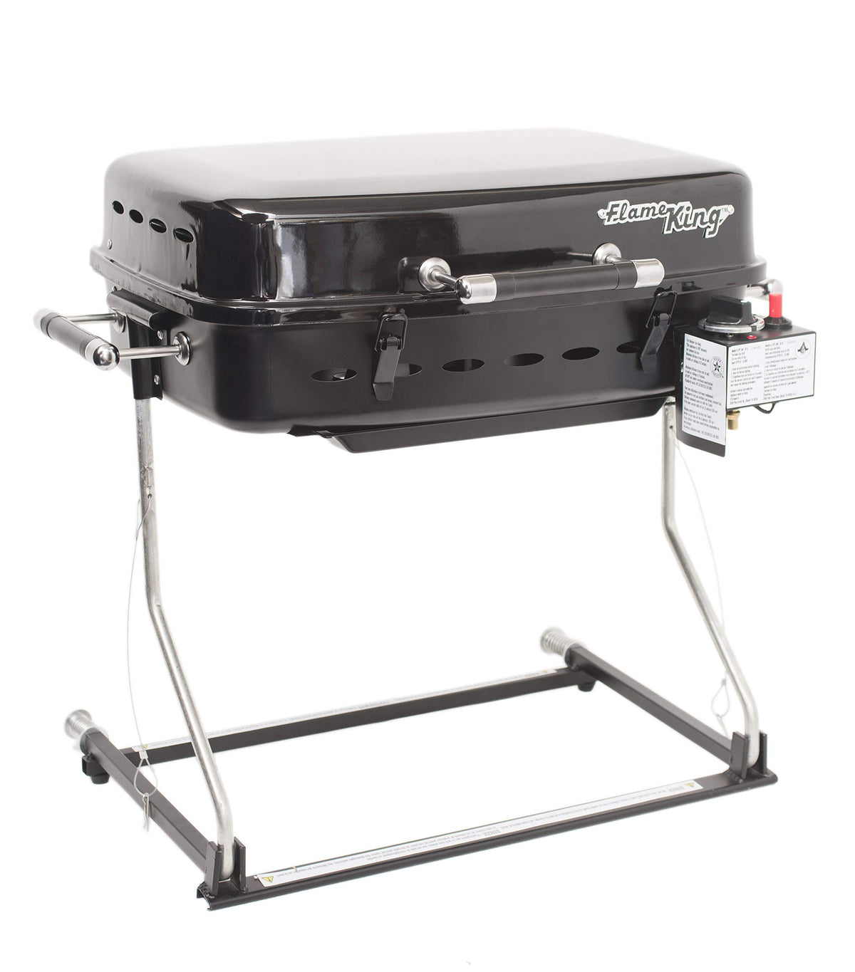 FLAME KING YSN-HT-500 Flame King - YSNHT500 RV Or Trailer Mounted BBQ - Motorhome Gas Grill - 214 Sq Inch Cooking Surface - Adjustable Flame Controller, Black