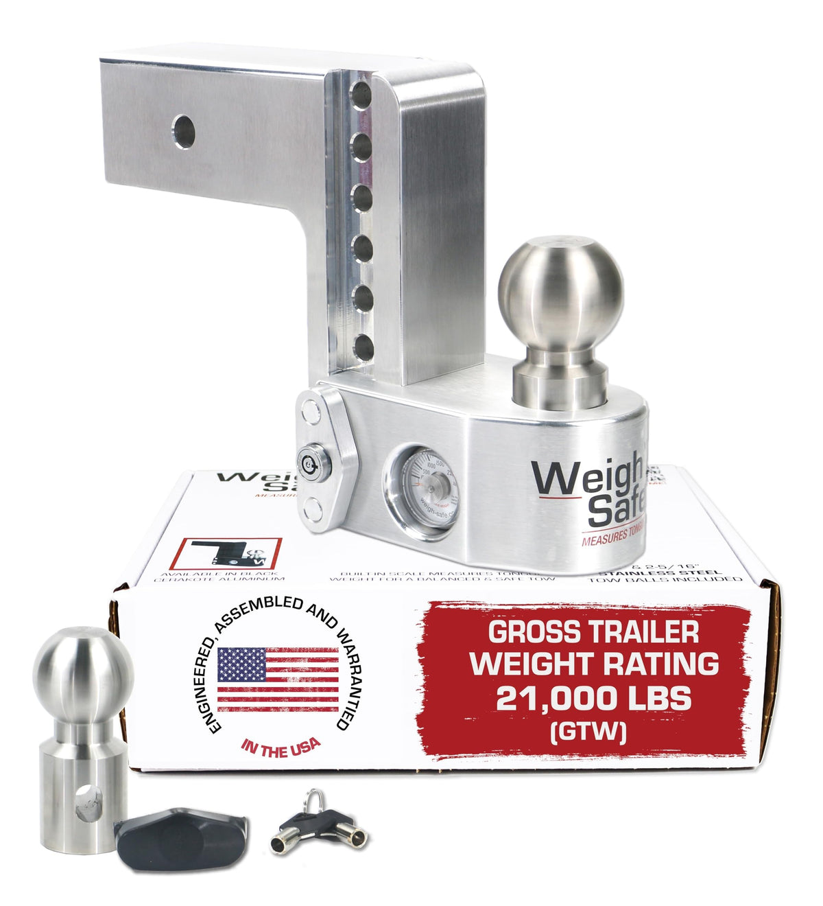 WEIGH SAFE WS6-3 Weigh Safe Adjustable Trailer Hitch Ball Mount - 6" Adjustable Drop Hitch for 3" Receiver - Premium Heavy Duty Aluminum Trailer Tow Hitch with Built in Weight Scale for Anti Sway - 21,000 lbs GTW