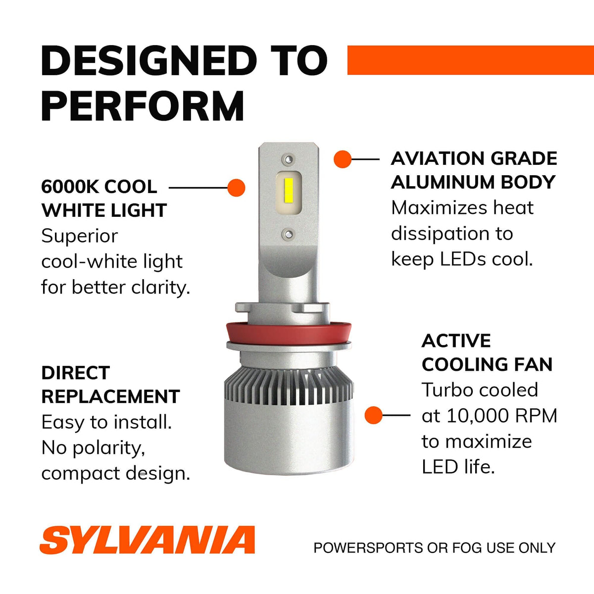 SYLVANIA H11SL.BX2 Sylvania H11 LED Powersport Headlight Bulbs for Off-Road Use or Fog Lights - 2 Pack