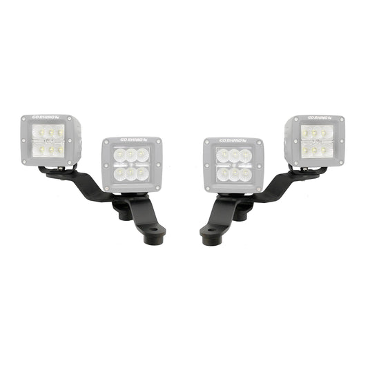 GO RHINO 730231T Go Rhino XE Windshield Cowl LED Light Mounts for Dual 3x3 LED Cubes Offset | Mild Steel, Textured Black | 730231T | Fits 2018-2024 Jeep Wrangler JL/JLU; 20-24 Jeep Gladiator JT Excludes Mojave