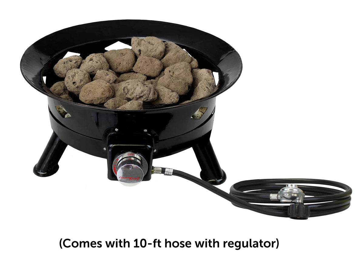 FLAME KING FKG6502D Flame King Smokeless Propane Fire Pit, 24-inch Portable Firebowl, 58K BTU with Self Igniter, Cover, & Carry Straps for RV, Camping, & Outdoor Living