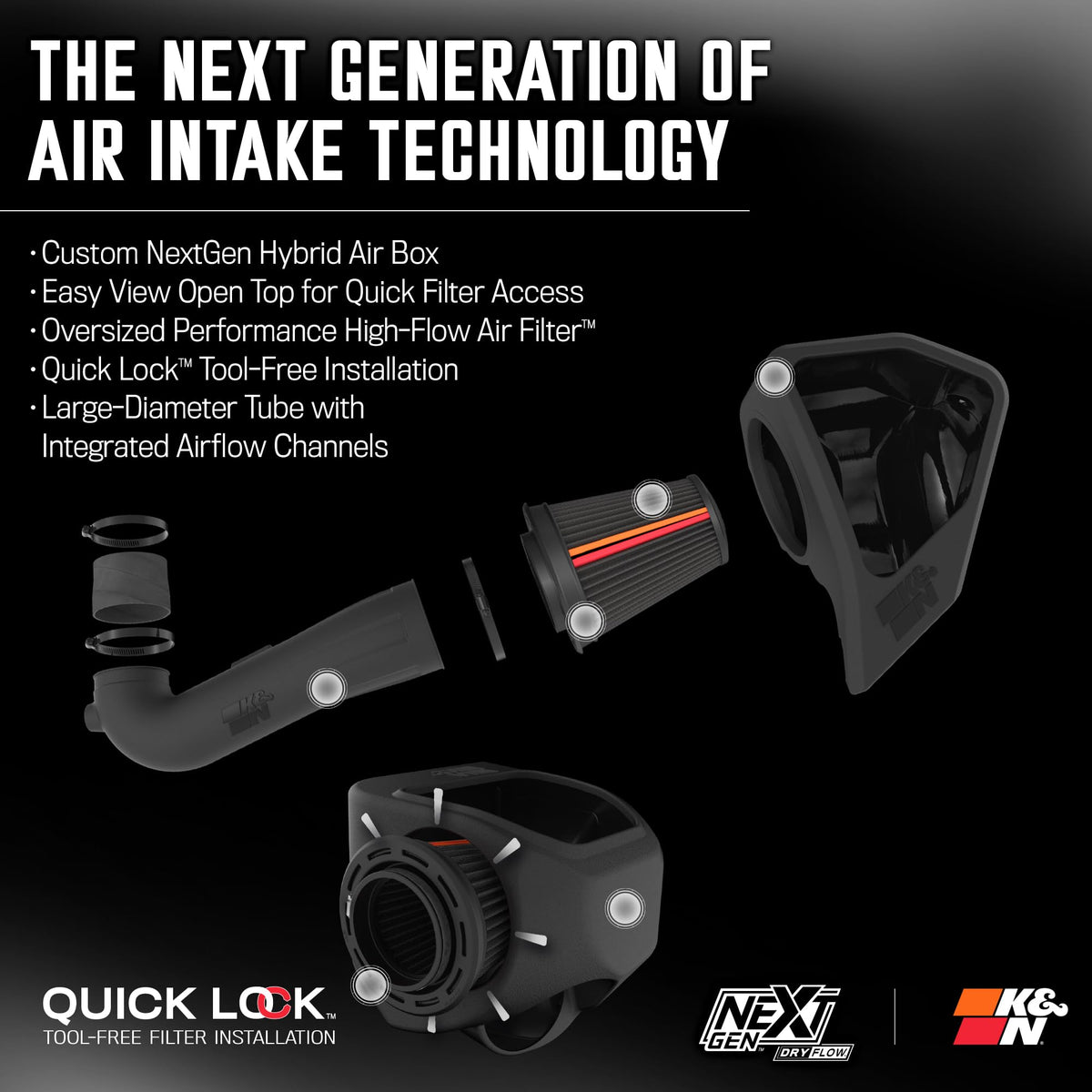 K&N FILTER 50-3110D K&N NextGen Cold Air Intake System: Dry-Flow Cotton Filter: Compatible with 2019-2025 CADILLAC/CHEVROLET/GMC Escalade; Silverado 1500; Suburban; Tahoe; Sierra 1500; Yukon; Yukon XL; 50-3110D