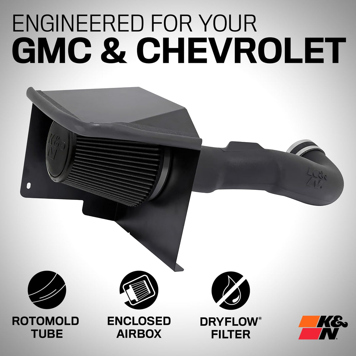 K&N FILTER 30-3070 K&N Cold Air Intake System: Dry-Flow Air Filter, Increase Performance & Towing: Compatible with 2009-2014 Chevy/GMC/Cadillac Silverado, Suburban, Tahoe, Sierra, Yukon, Escalade, Avalanche, 30-3070