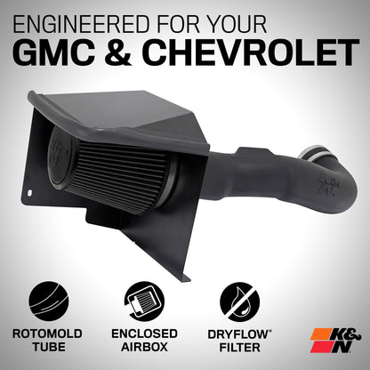 K&N FILTER 30-3070 K&N Cold Air Intake System: Dry-Flow Air Filter, Increase Performance & Towing: Compatible with 2009-2014 Chevy/GMC/Cadillac Silverado, Suburban, Tahoe, Sierra, Yukon, Escalade, Avalanche, 30-3070