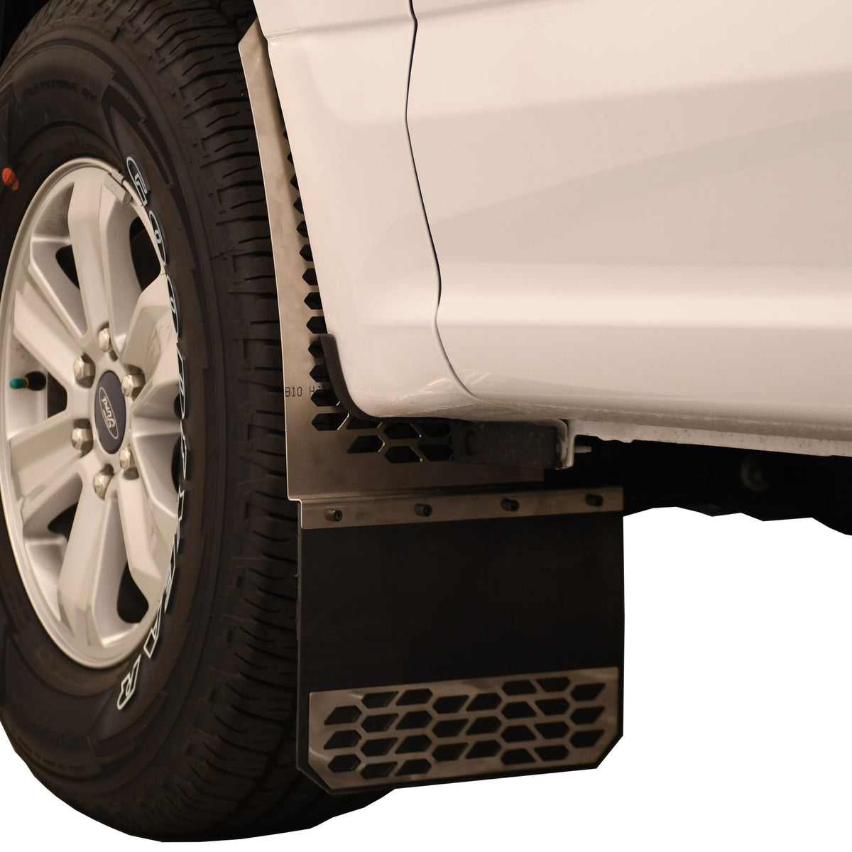 PUTCO 78000 Putco Polished Stainless Steel HEX Steel Mud Skins - Front Pair - Fits Chevy Silverado 1500 / GMC Sierra 1500 / Dodge Ram Truck 1500 2014-2025