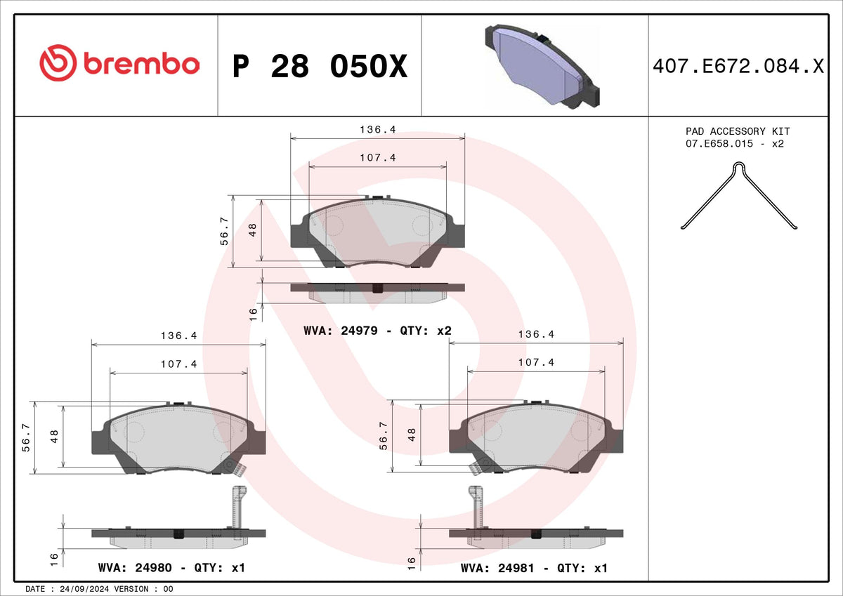 BREMBO P28050X Brembo P28050X BRAKE PAD