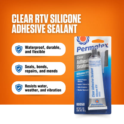 PERMATEX 80050 Permatex 80050 Clear RTV Silicone Adhesive Sealant, 3 oz