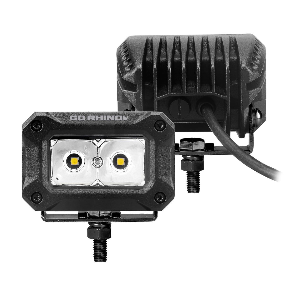 GO RHINO 751003023SBS Go Rhino Xplor Lighting: Bright Series 3x2 Rectangle Spot Light Kit (Pair) – Surface Mount (Threaded Stud Mount) Aluminum, Black – 751003023SBS