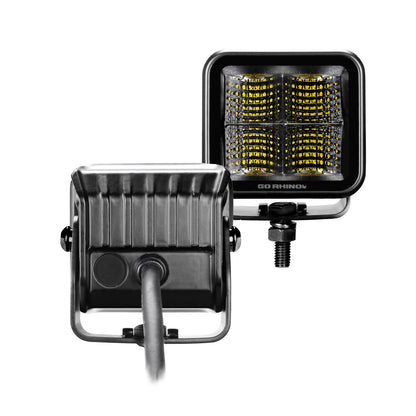 GO RHINO 750200321FCS Go Rhino Xplor Lighting: Blackout Series 2x2 LED Cube Flood Light Kit (Pair) – Surface Mount (Threaded Stud Mount) Aluminum, Black – 750200321FCS