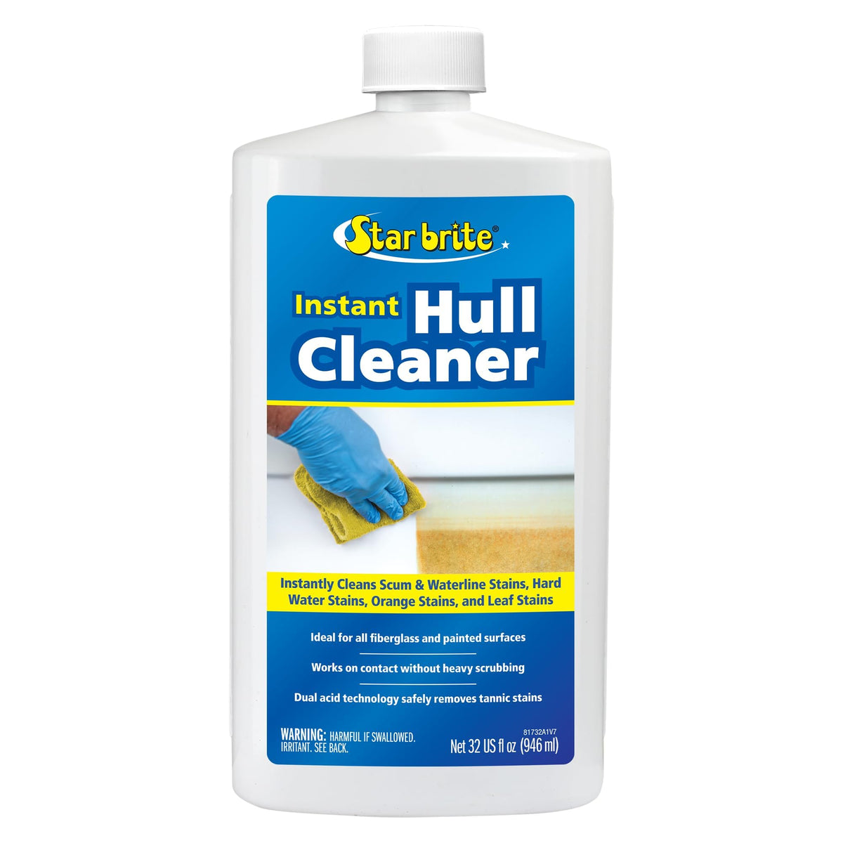 STAR BRITE 081732PW STAR BRITE Instant Hull Cleaner - Easily Remove Stains, Scum Lines & Grime for Boat Hulls, Fiberglass, Plastic & Painted Surfaces - Wipe On, Rinse Off Formula 32 Ounces (081732)