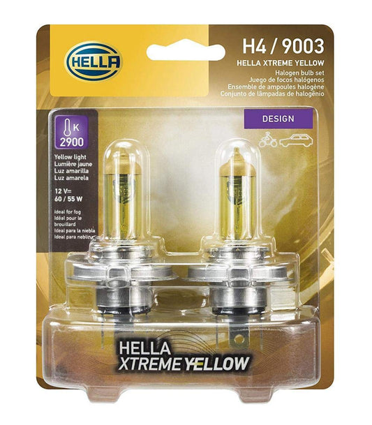 Hella H4YL H4 YL Bulb 12V 60/55W P43T T4.625 Yellow 2Blis