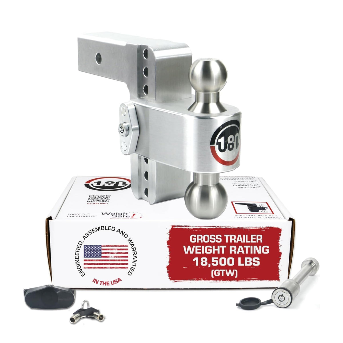WEIGH SAFE LTB6-2.5-KA Weigh Safe Adjustable Trailer Hitch Ball Mount, 6" Adjustable Drop Hitch for 2.5" Receiver w/ 2 pc Keyed Alike Lock Set, Heavy Duty Aluminum Trailer Tow Hitch w/ Stainless Steel Tow Balls, 18,500 GTW