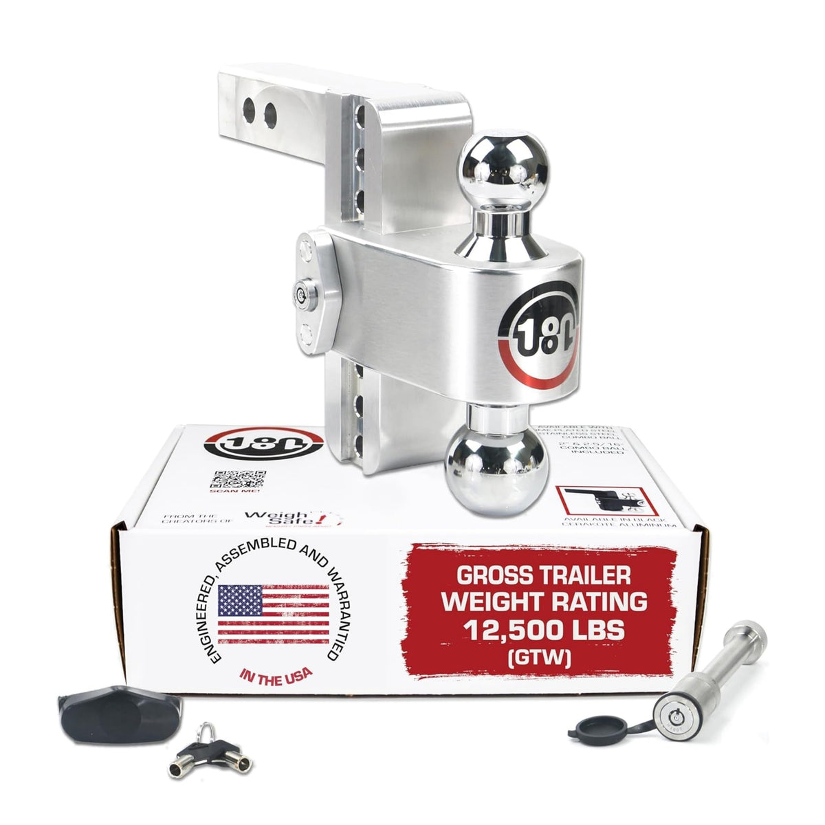 WEIGH SAFE CTB6-2-KA Weigh Safe Adjustable Trailer Hitch Ball Mount, 6" Adjustable Drop Hitch for 2" Receiver w/ 2 pc Keyed Alike Lock Set, Heavy Duty Aluminum Trailer Tow Hitch w/ Chrome Plated Tow Balls, 12,500 lbs GTW
