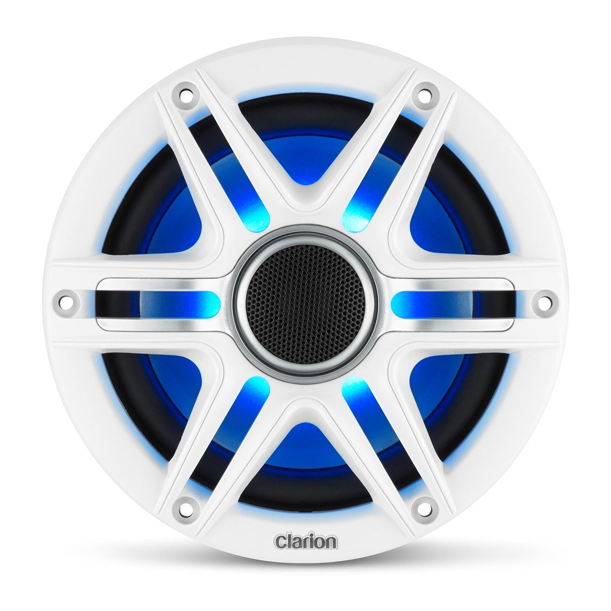 CLARION 010-03048-00 Clarion CMSP-651RGB-SWG Premium 6.5-inch Coaxial Marine Speakers with Built-in RGB Illumination, 50W RMS, with White & Gray Metallic Grilles