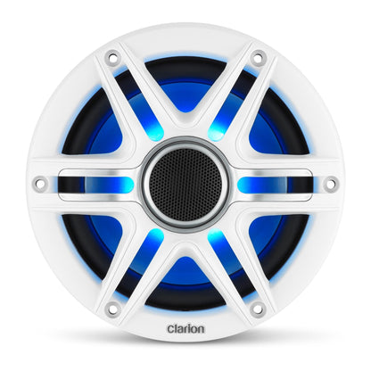 CLARION 010-03048-00 Clarion CMSP-651RGB-SWG Premium 6.5-inch Coaxial Marine Speakers with Built-in RGB Illumination, 50W RMS, with White & Gray Metallic Grilles