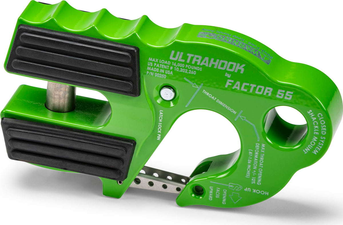 FACTOR 55 00250-08 Factor 55 Ultrahook Closed System Shackle Pin Mount, Designed for Steel Cables and Synthetic Ropes - Green
