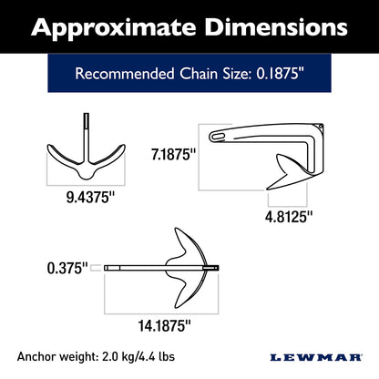 LEWMAR 0057902 Lewmar Galvanized Steel Claw Anchor 4.4 lbs. for Boats 17'-23', Bruce-Style Claw for Quick Setting, Bow Roller Compatible, Measures 14-3/16” L x 9-7/16” W x 5-1/4” H - 2020202242