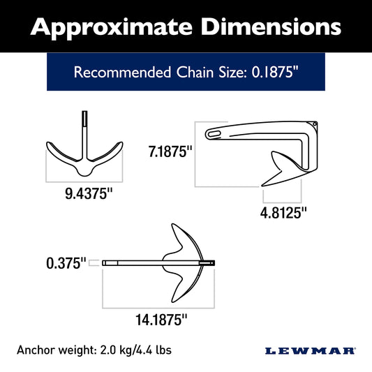 LEWMAR 0057902 Lewmar Galvanized Steel Claw Anchor 4.4 lbs. for Boats 17'-23', Bruce-Style Claw for Quick Setting, Bow Roller Compatible, Measures 14-3/16” L x 9-7/16” W x 5-1/4” H - 2020202242