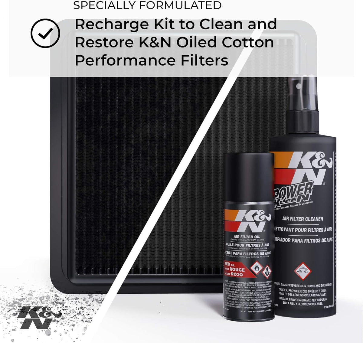 K&N FILTER 99-5050BK K&N Air Filter Cleaning Kit: Squeeze Bottle Filter Cleaner and Black Oil Kit; Restores Engine Air Filter Performance; Service Kit-99-5050BK