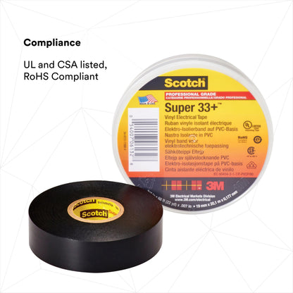 3M 06133 3M Scotch Super 33+ Electrical Tape, 3/4 in x 52 ft, 1 Roll, Black