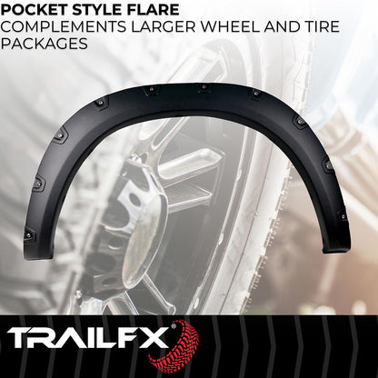 TRAILFX TFD3002T TrailFX Fender Flares for Ram 1500 2011-2018 Pocket Style Black Textured Paintable Polypropylene Set of 4 with Stainless and Black Steel Rivets TrailFX TFD3002T