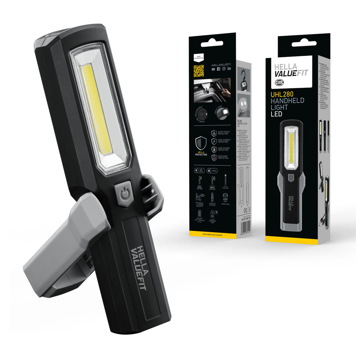 HELLA 357300301 Hella VALUEFIT UHL280 Rechargeable Work Light, 280 Lumen LED, 2000 mAh Battery, Dual Light Modes, Magnetic Base & Hook